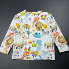 Load image into Gallery viewer, unisex Cheeky Chickadee, stretchy lightweight sweater, animals, small marks on front, wash fade &amp; pilling, FUC, size 2,  