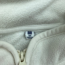 Load image into Gallery viewer, Girls Uniqlo, fleece zip up sweater, marks back right sleeve, FUC, size 6,  
