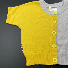 Load image into Gallery viewer, Girls Sooki Baby, yellow &amp; grey knitted cotton short sleeve cardigan, EUC, size 0,  