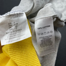 Load image into Gallery viewer, Girls Sooki Baby, yellow &amp; grey knitted cotton short sleeve cardigan, EUC, size 0,  
