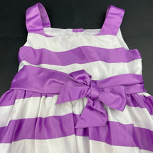 Load image into Gallery viewer, Girls All 4 Me, lined purple &amp; white stripe party dress, marks lower front, FUC, size 4, L: 60cm