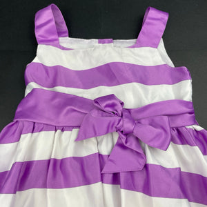 Girls All 4 Me, lined purple & white stripe party dress, marks lower front, FUC, size 4, L: 60cm