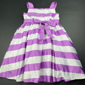 Girls All 4 Me, lined purple & white stripe party dress, marks lower front, FUC, size 4, L: 60cm