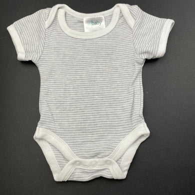 unisex 4 Baby, grey stripe bodysuit / romper, GUC, size 00000,  