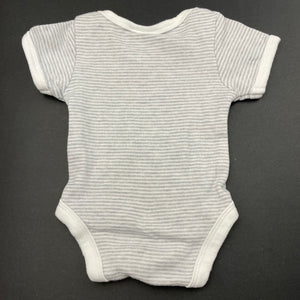 unisex 4 Baby, grey stripe bodysuit / romper, GUC, size 00000,  
