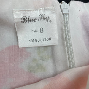 Girls Blue Sky, lined floral cotton party dress, GUC, size 8, L: 86cm