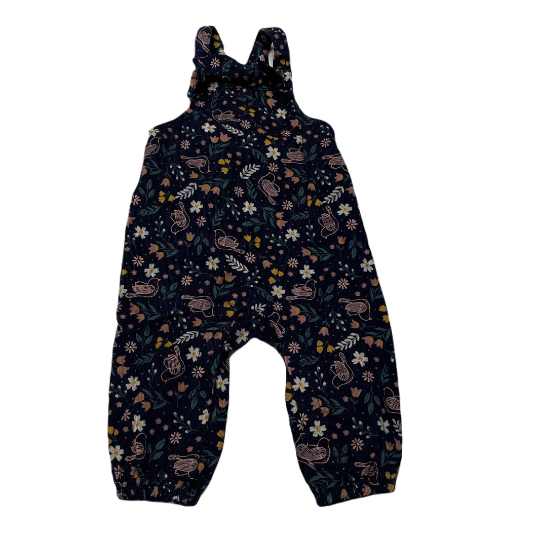 Girls Anko, navy floral corduroy cotton overalls, EUC, size 000,  