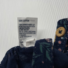 Load image into Gallery viewer, Girls Anko, navy floral corduroy cotton overalls, EUC, size 000,  