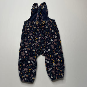Girls Anko, navy floral corduroy cotton overalls, EUC, size 000,  