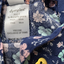 Load image into Gallery viewer, Girls Dymples, navy floral suspender shorts, EUC, size 2,  