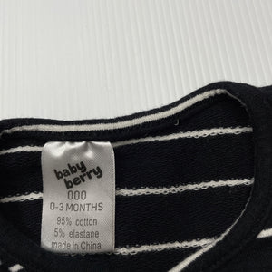 unisex Baby Berry, black & white stripe stretchy romper, GUC, size 000,  