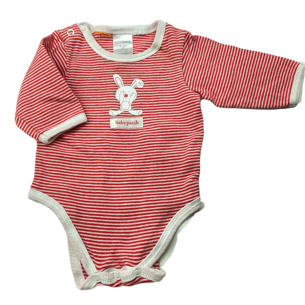 unisex Baby Patch, red stripe soft feel cotton bodysuit / romper, FUC, size 000,  