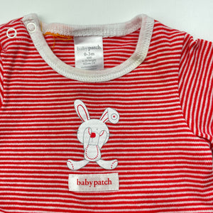 unisex Baby Patch, red stripe soft feel cotton bodysuit / romper, FUC, size 000,  