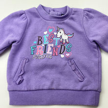 Load image into Gallery viewer, Girls Baby Biz, purple fleece lined sweater / jumper, unicorn, FUC, size 0000,  