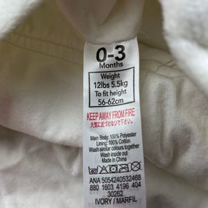 unisex George, cotton lined soft feel zip coverall / romper, EUC, size 000,  