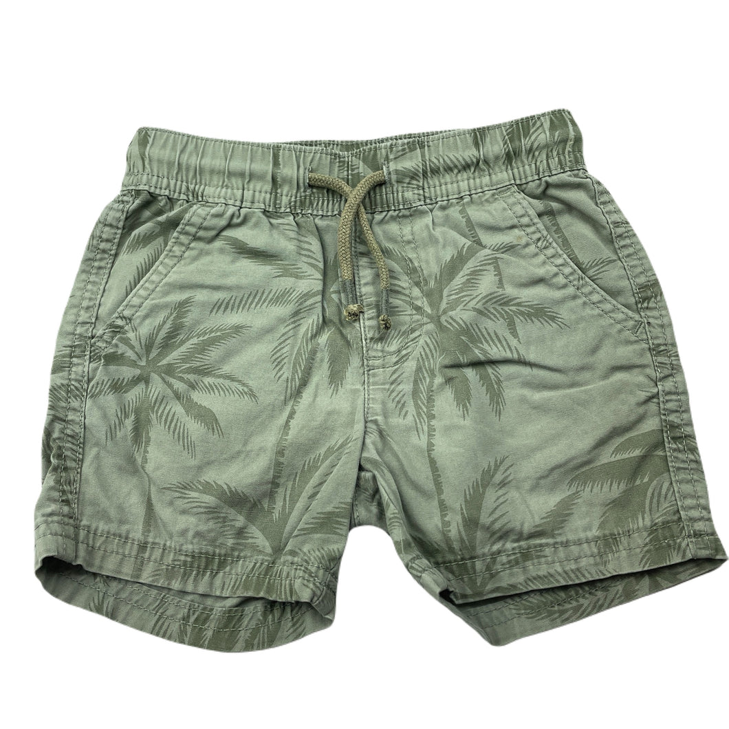 Boys green, cotton shorts, elasticated, labels removed, W: 23.5cm across unstretched, FUC, size 1-2,  