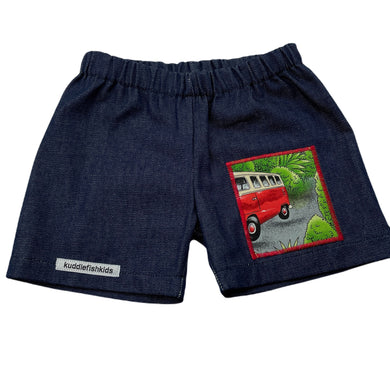 Boys Kuddle Fish Kids, lightweight shorts, elasticated, no labels, W: 21cm across unstretched, EUC, size 00-0,  