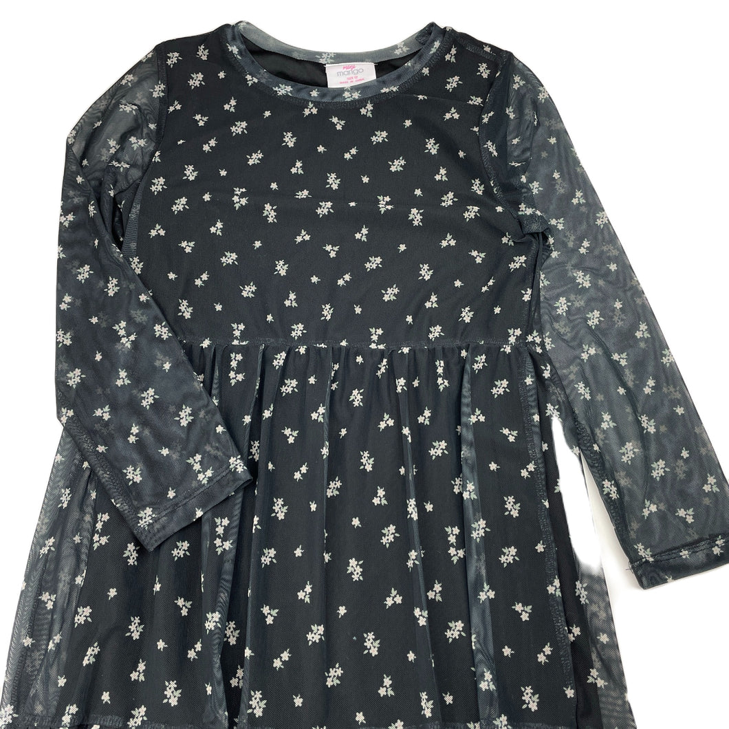 Girls Mango, lined black & white floral lightweight dress, GUC, size 12, L: 86cm