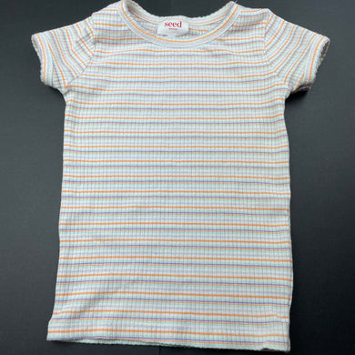 Girls Seed, striped stretchy fitted t-shirt / top, armpit to armpit: 26cm, GUC, size 3-4,  