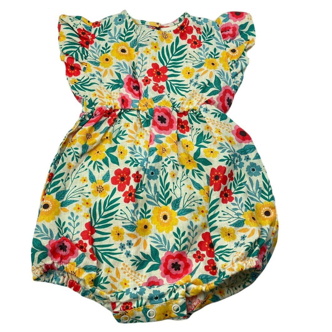Girls Goldie + Ace, colourful floral linen romper, EUC, size 0,  