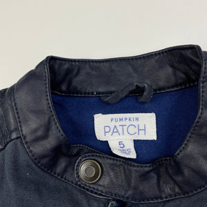 Boys Pumpkin Patch, dark blue cotton & faux leather jacket, wash fade, FUC, size 5,  