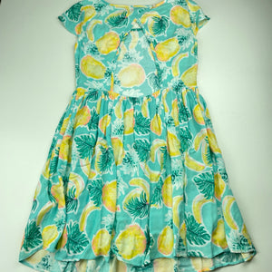 Girls Pumpkin Patch, lightweight open-back dress, pineapples & bananas, EUC, size 8, L: 68cm