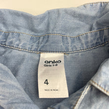 Load image into Gallery viewer, Girls Anko, lightweight chambray cotton shirt dress, EUC, size 4, L: 54cm