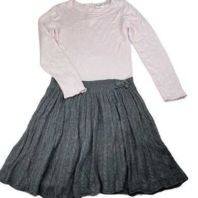 Girls Origami, spliced knitted long sleeve pink & grey dress, EUC, size 6, L: 70cm