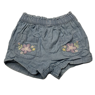 Girls Dymples, embroidered chambray cotton shorts, elasticated, GUC, size 0,  