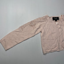 Load image into Gallery viewer, Girls Bardot Junior, soft feel lightweight knit cardigan, lace trim, EUC, size 1,  