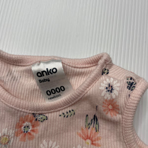 Girls Anko, ribbed floral cotton romper dress, EUC, size 0000,  