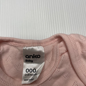 Girls Anko, pink pointelle cotton bodysuit / romper, EUC, size 000,  