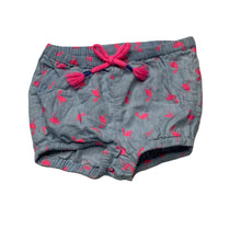 Load image into Gallery viewer, Girls Target, chambray cotton shorts, elasticated, flamingos, EUC, size 000,  