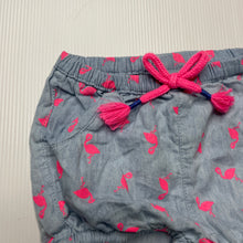 Load image into Gallery viewer, Girls Target, chambray cotton shorts, elasticated, flamingos, EUC, size 000,  