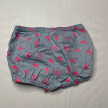 Load image into Gallery viewer, Girls Target, chambray cotton shorts, elasticated, flamingos, EUC, size 000,  