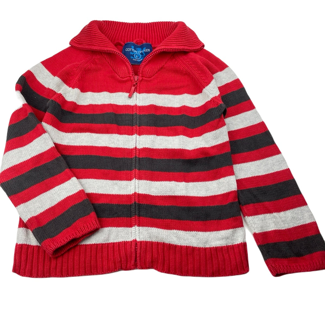 Boys Cotton On, knitted cotton zip up sweater, Sz: L, armpit to armpit: 34cm, armpit to cuff: 32cm, GUC, size 6-7,  