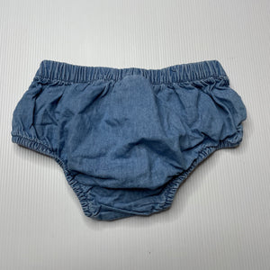 Girls Anko, chambray cotton nappy cover / bloomers, GUC, size 0,  