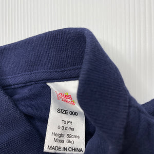 Boys Ollies Place, embroidered navy cotton polo romper, cars, EUC, size 000,  