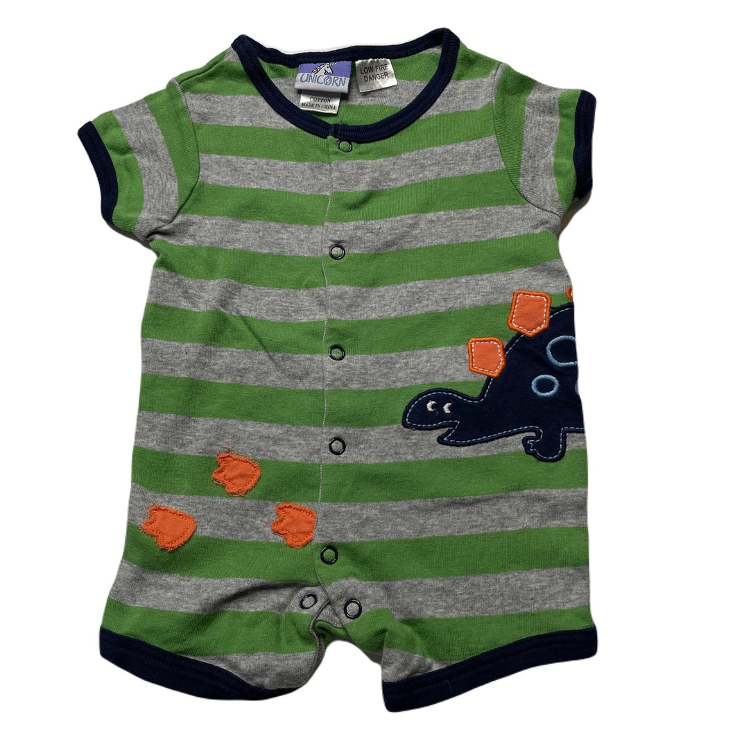 Boys UNICORN, striped cotton romper, dinosaur, GUC, size 000,  
