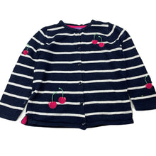 Load image into Gallery viewer, Girls Shrinking Violet, navy &amp; white knitted cardigan, wash fade, small marks, FUC, size 5,  