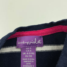 Load image into Gallery viewer, Girls Shrinking Violet, navy &amp; white knitted cardigan, wash fade, small marks, FUC, size 5,  