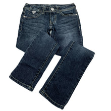 Load image into Gallery viewer, Girls Guess, dark stretch denim jeans, Inside leg: 60cm, W: 29.5cm across, GUC, size 7,  