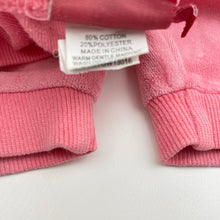 Load image into Gallery viewer, Girls Sprout, pink velour pants, elasticated, Inside leg: 30cm, GUC, size 2,  