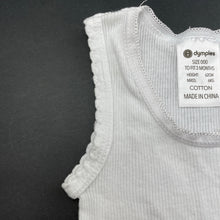 Load image into Gallery viewer, unisex Dymples, white ribbed cotton singlet top, FUC, size 000,  
