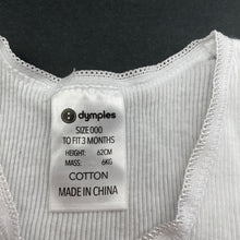Load image into Gallery viewer, unisex Dymples, white ribbed cotton singlet top, FUC, size 000,  