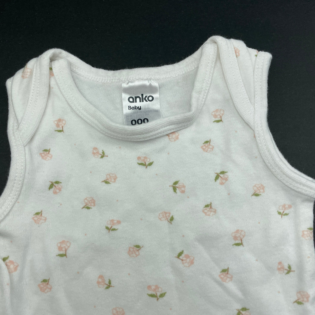 Girls Anko, floral cotton bodysuit / romper, GUC, size 000,  