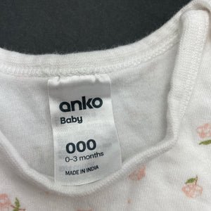 Girls Anko, floral cotton bodysuit / romper, GUC, size 000,  