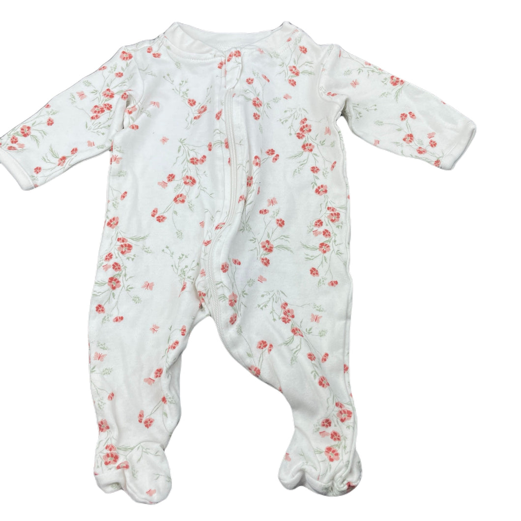 Girls Anko, floral organic cotton zip coverall / romper, GUC, size 0000,  