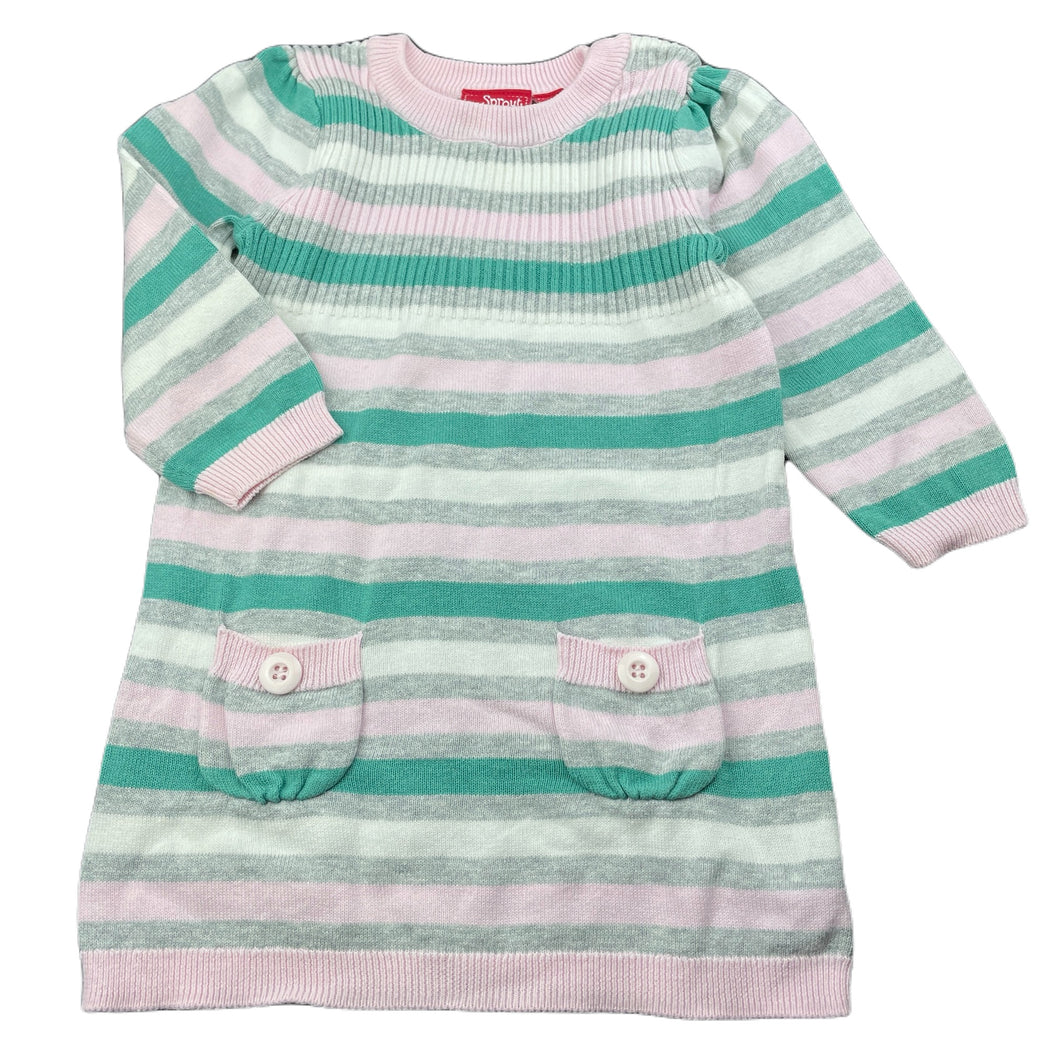 Girls Sprout, striped knitted cotton long sleeve dress, GUC, size 1, L: 44cm