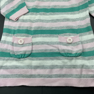 Girls Sprout, striped knitted cotton long sleeve dress, GUC, size 1, L: 44cm